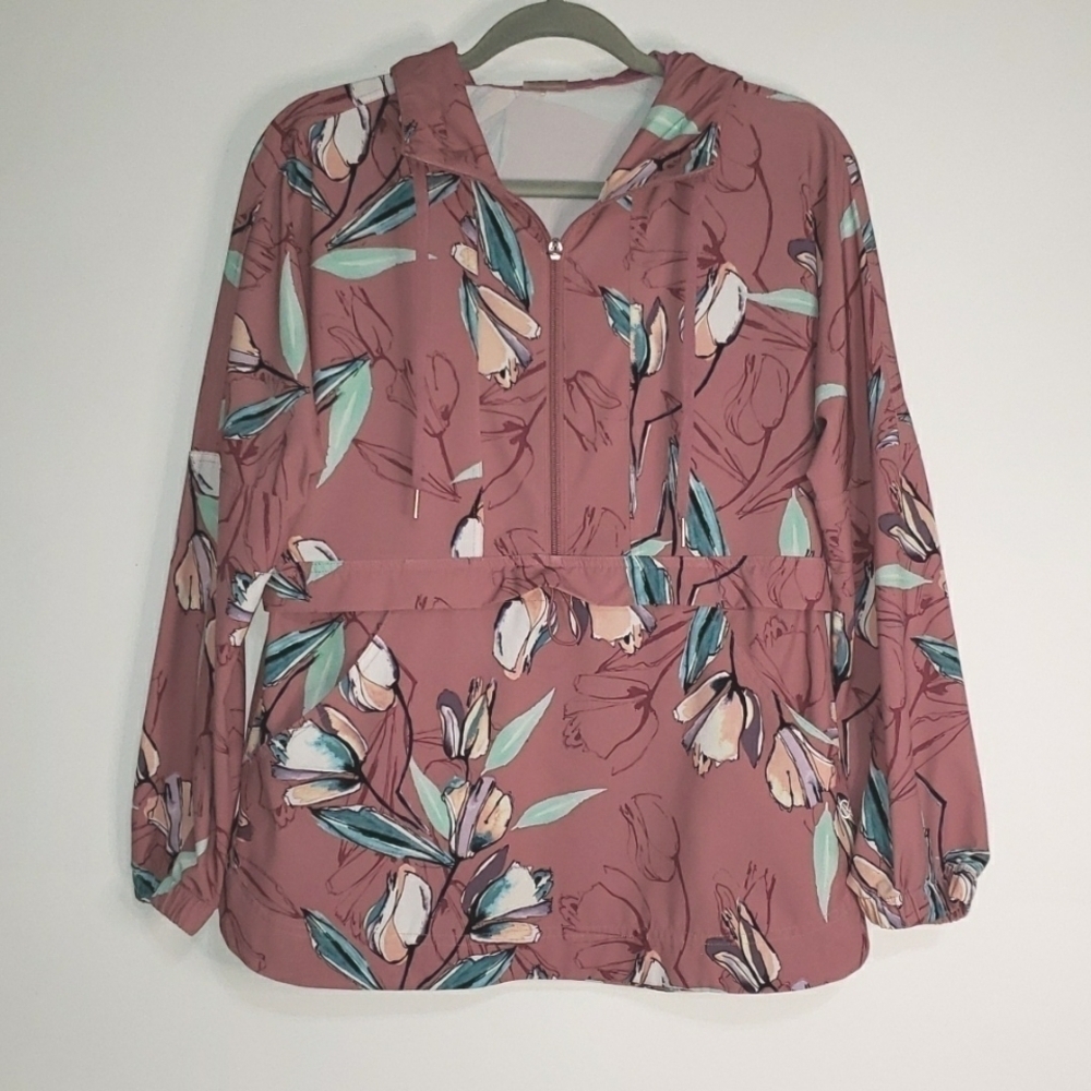 CALIA by Carrie Underwood Floral Athleisure Jacket Womens XS Mauve Pink Soft